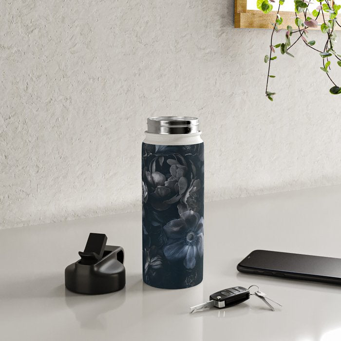Midnight Blue Lush Moody Flowers Baroque Grandeur Water Bottle Gallery Image 4