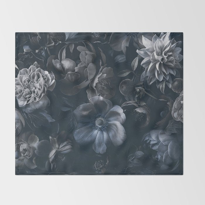 Midnight Blue Lush Moody Flowers Baroque Grandeur Throw Blanket Gallery Image 2