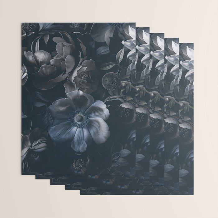 Midnight Blue Lush Moody Flowers Baroque Grandeur Wrapping Paper Gallery Image 3