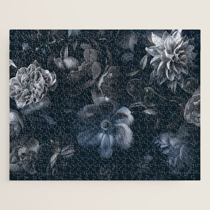 Midnight Blue Lush Moody Flowers Baroque Grandeur Jigsaw Puzzle Gallery Image 1