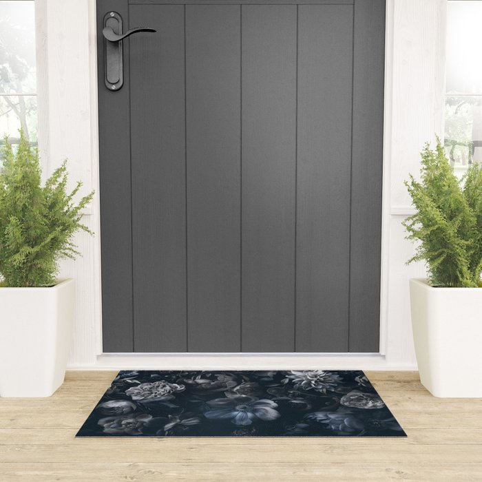 Midnight Blue Lush Moody Flowers Baroque Grandeur Welcome Mat Gallery Image 3