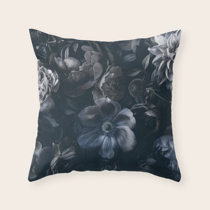 Midnight Blue Lush Moody Flowers Baroque Grandeur Throw Pillow Gallery Image 1