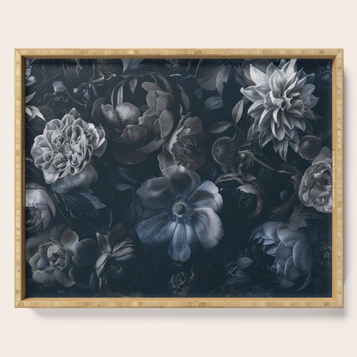 Midnight Blue Lush Moody Flowers Baroque Grandeur Serving Tray Gallery Image 1