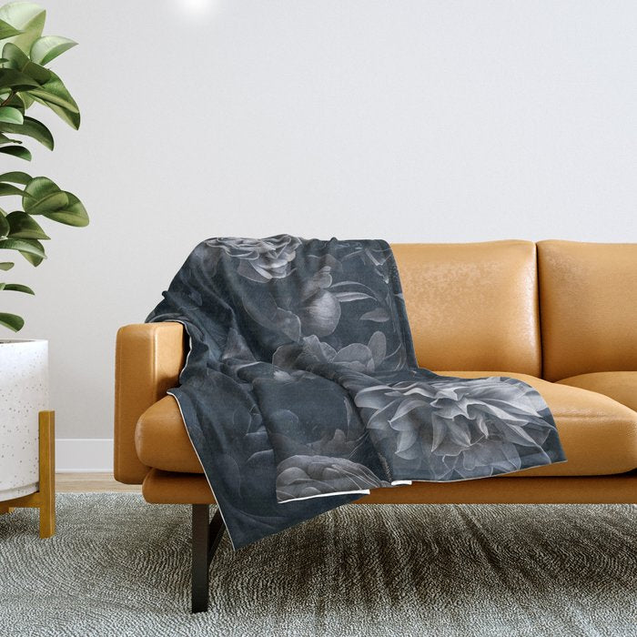 Midnight Blue Lush Moody Flowers Baroque Grandeur Throw Blanket Gallery Image 1