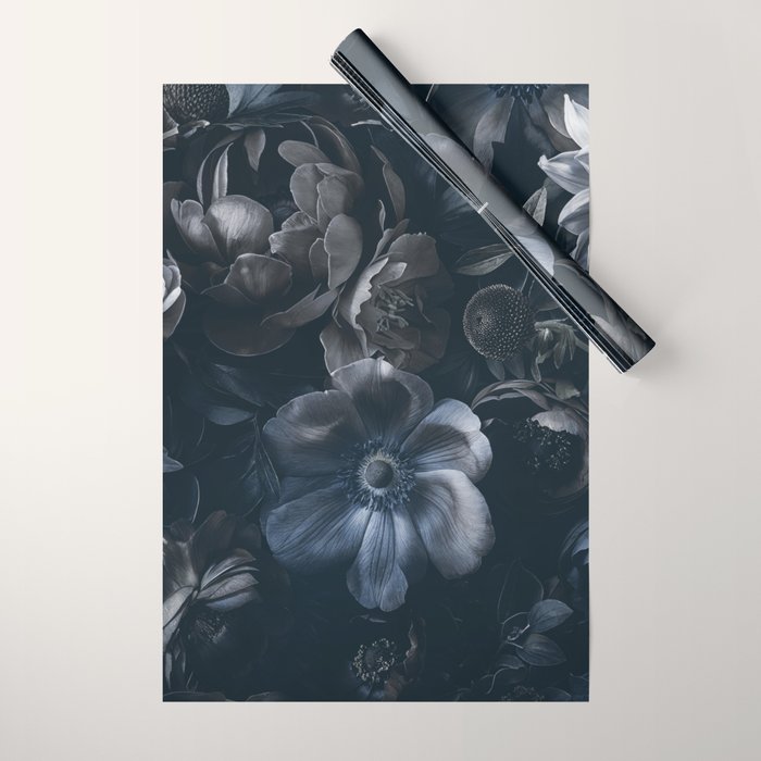 Midnight Blue Lush Moody Flowers Baroque Grandeur Wrapping Paper Gallery Image 1
