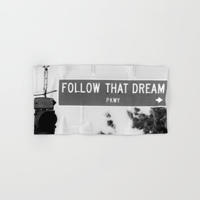 Follow That Dream Parkway black and white inspirational photograph / art photography Bath Towel Gallery Image 1