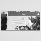 Follow That Dream Parkway black and white inspirational photograph / art photography Desk Mat Gallery Image 1