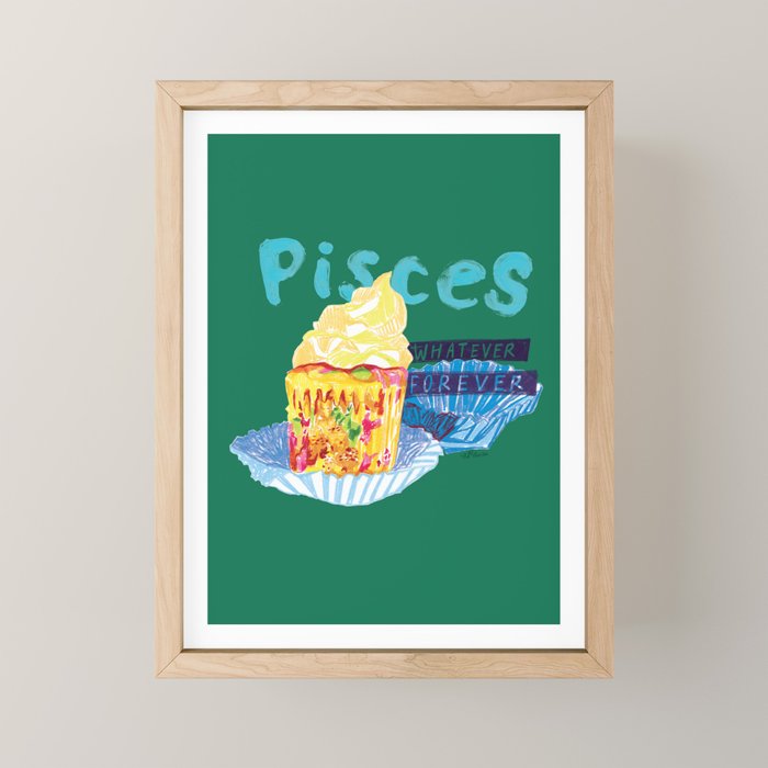 Pisces Chill Vibes in Chive Green | Zodiac Series  Mini Art Print Gallery Image 1