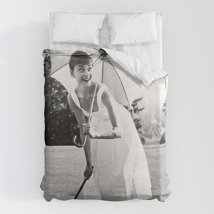 Audrey Hepburn Playing Golf, Black and White Vintage Art Duvet Cover Gallery Image 6