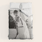Audrey Hepburn Playing Golf, Black and White Vintage Art Comforter Gallery Image 6