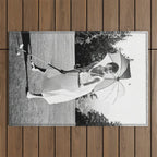 Audrey Hepburn Playing Golf, Black and White Vintage Art Outdoor Rug Gallery Image 1