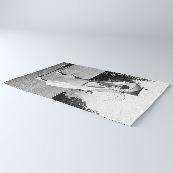 Audrey Hepburn Playing Golf, Black and White Vintage Art Rug Gallery Image 3