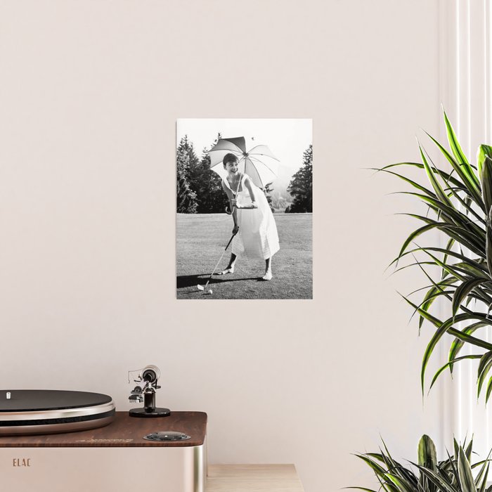 Audrey Hepburn Playing Golf, Black and White Vintage Art Poster Gallery Image 2