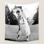 Audrey Hepburn Playing Golf, Black and White Vintage Art Wall Tapestry Gallery Image 4