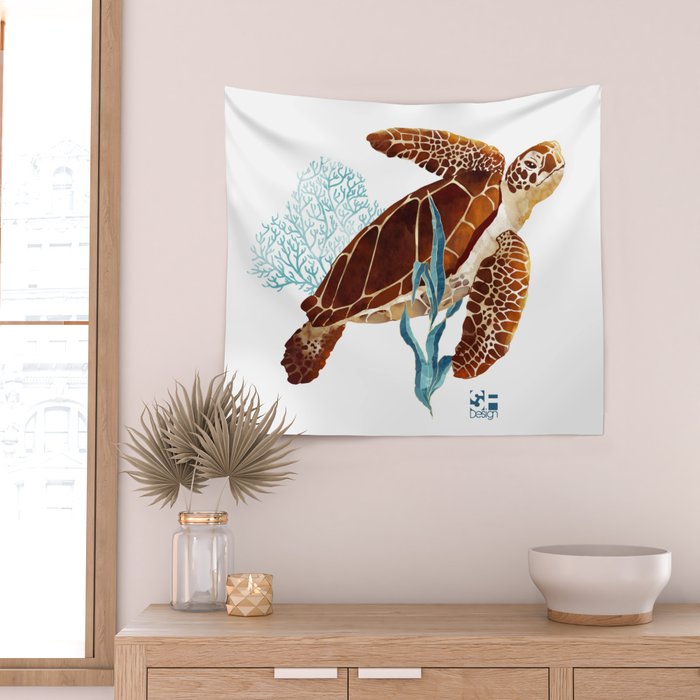 Metallic Sea Turtle-Custom Wall Tapestry Gallery Image 2