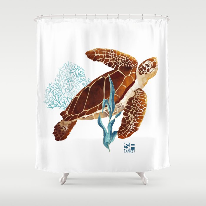 Metallic Sea Turtle-Custom Shower Curtain Gallery Image 1
