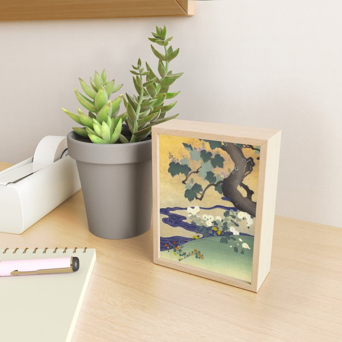 Tree and chrysanthemums by Kogyo Tsukioka Mini Art Print Gallery Image 2