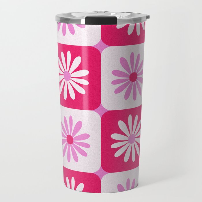 Checkered Daisies - Pink Travel Mug Gallery Image 1