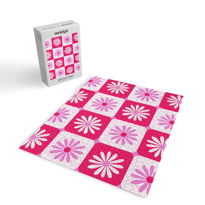 Checkered Daisies - Pink Jigsaw Puzzle Gallery Image 2