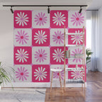 Checkered Daisies - Pink Wall Mural Gallery Image 1