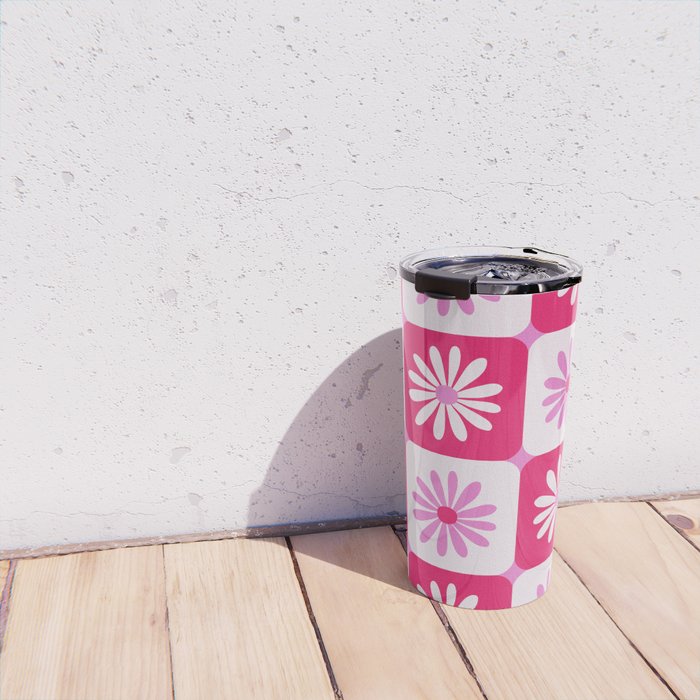 Checkered Daisies - Pink Travel Mug Gallery Image 4