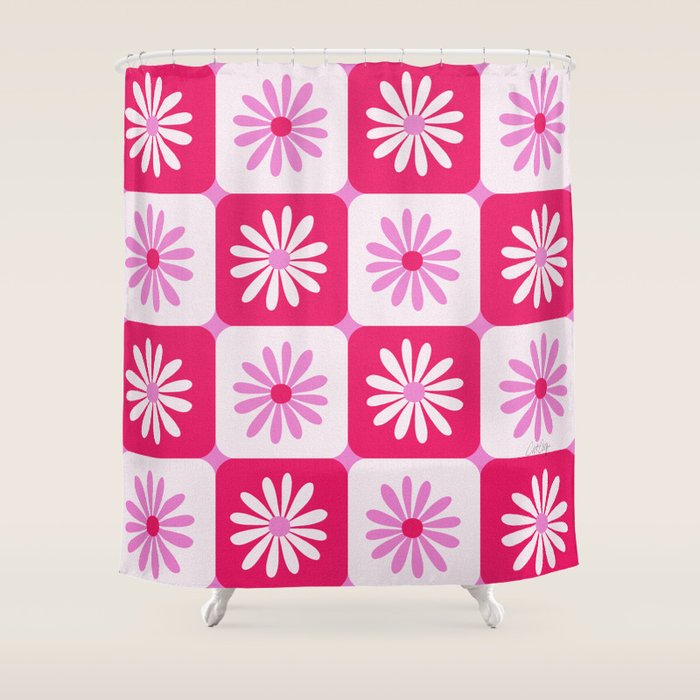Checkered Daisies - Pink Shower Curtain Gallery Image 1
