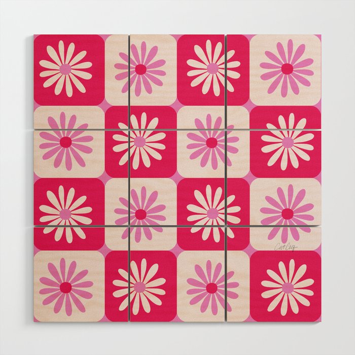 Checkered Daisies - Pink Wood Wall Art Gallery Image 1