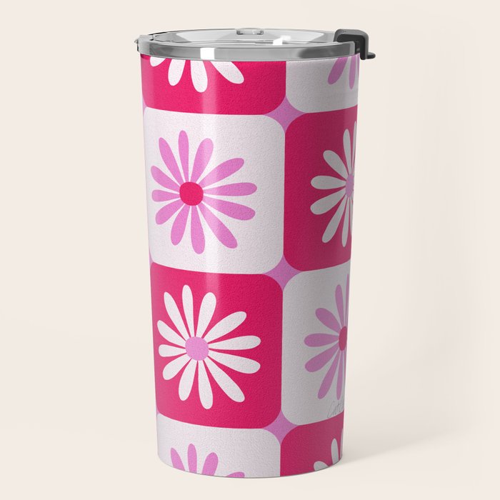 Checkered Daisies - Pink Travel Mug Gallery Image 2