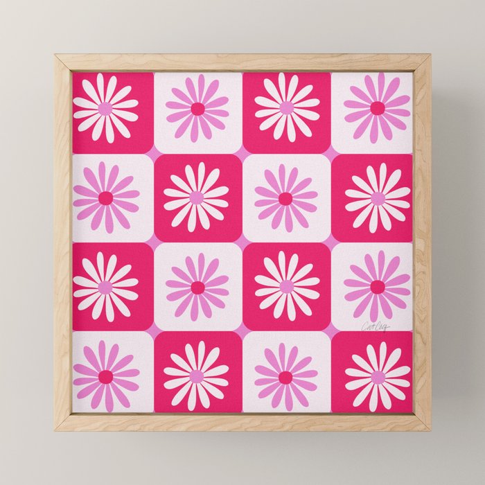 Checkered Daisies - Pink Mini Art Print Gallery Image 1