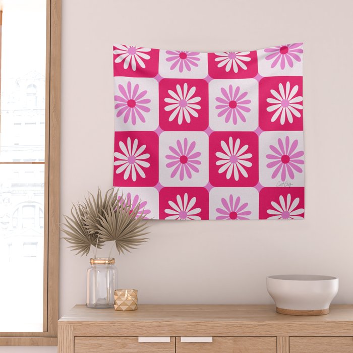 Checkered Daisies - Pink Wall Tapestry Gallery Image 2