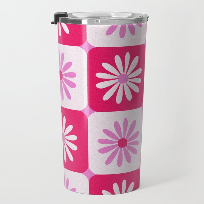 Checkered Daisies - Pink Travel Mug Gallery Image 3