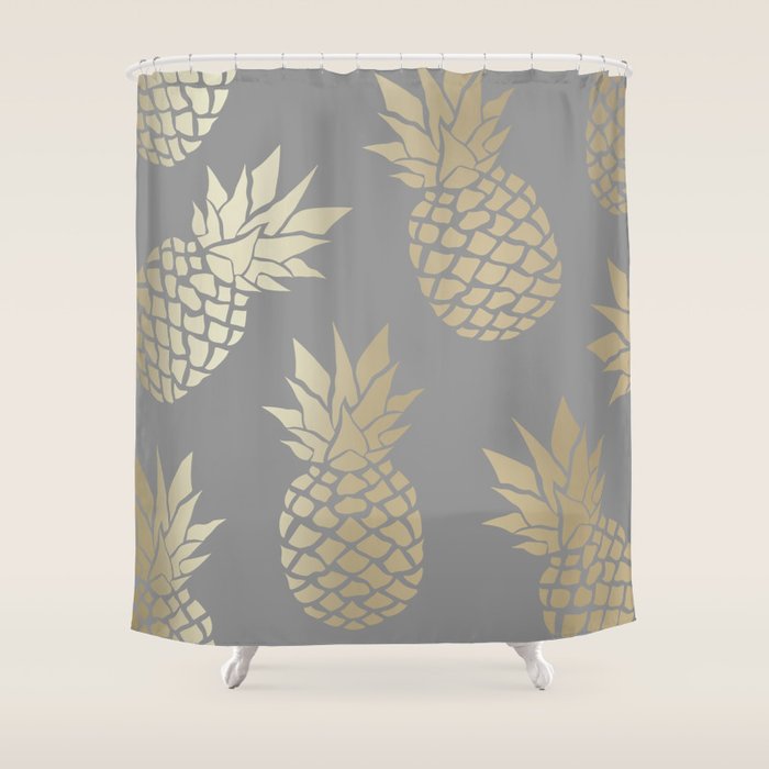 Glam Pineapple Art in Gray and Gold Shower Curtain Gallery Image 1