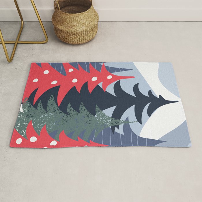 Winter christmas pine tree forest art Rug Gallery Image 1