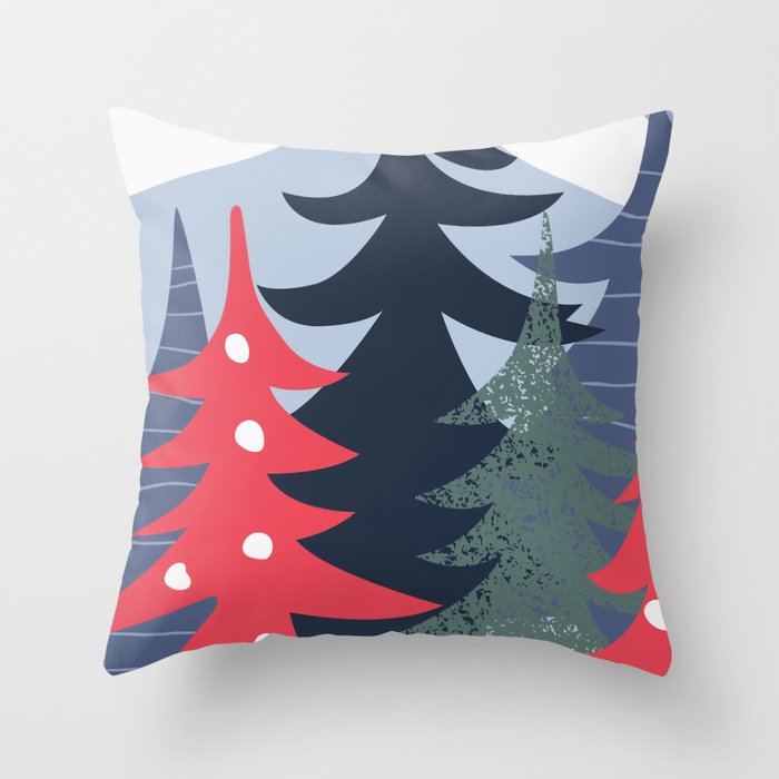 Winter christmas pine tree forest art Throw Pillow Gallery Image 6