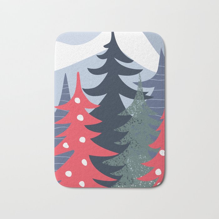 Winter christmas pine tree forest art Bath Mat Gallery Image 1