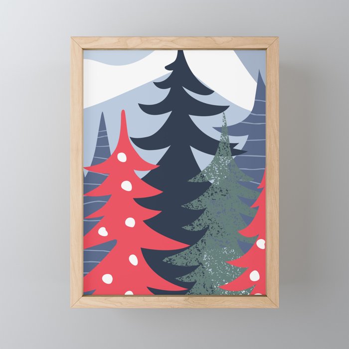 Winter christmas pine tree forest art Mini Art Print Gallery Image 1