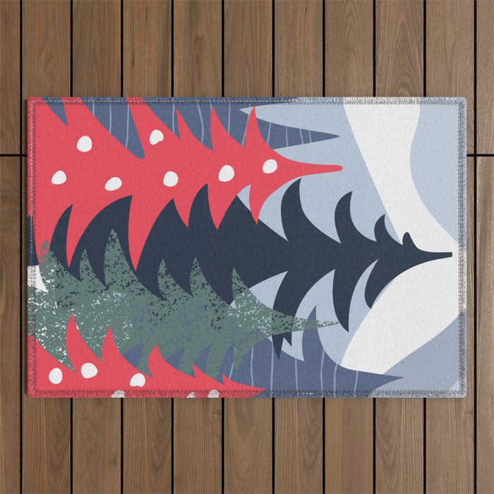 Winter christmas pine tree forest art Outdoor Rug Gallery Image 1