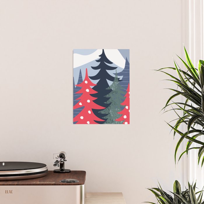Winter christmas pine tree forest art Poster Gallery Image 2