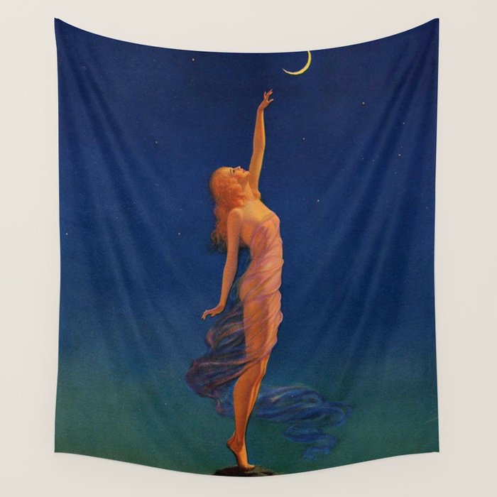 Reaching for the moon female portrait painting by Edward Mason Eggleston Wall Tapestry Gallery Image 4