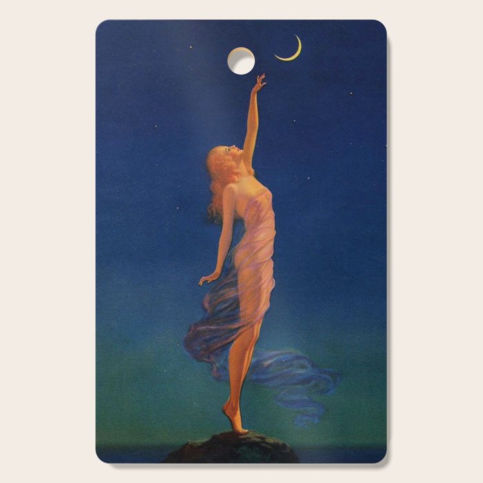 Reaching for the moon female portrait painting by Edward Mason Eggleston Cutting Board Gallery Image 1