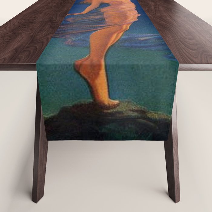 Reaching for the moon female portrait painting by Edward Mason Eggleston Table Runner Gallery Image 1