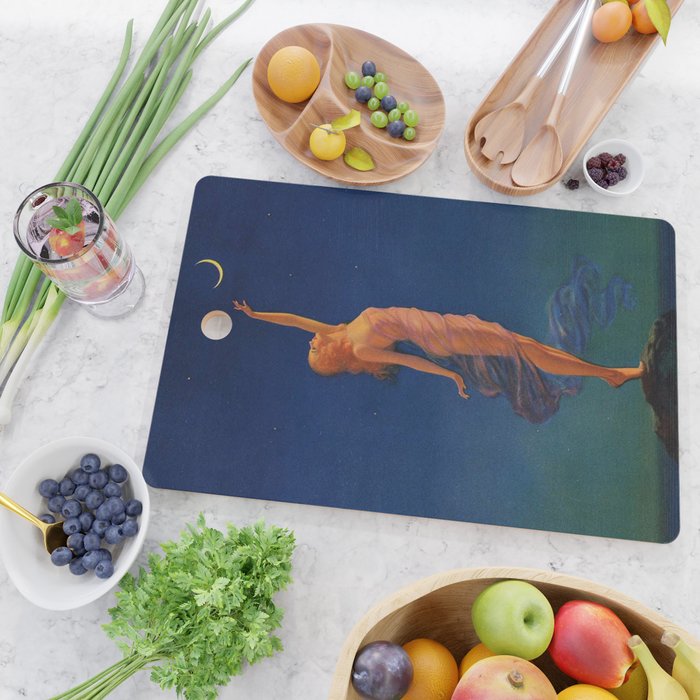 Reaching for the moon female portrait painting by Edward Mason Eggleston Cutting Board Gallery Image 2