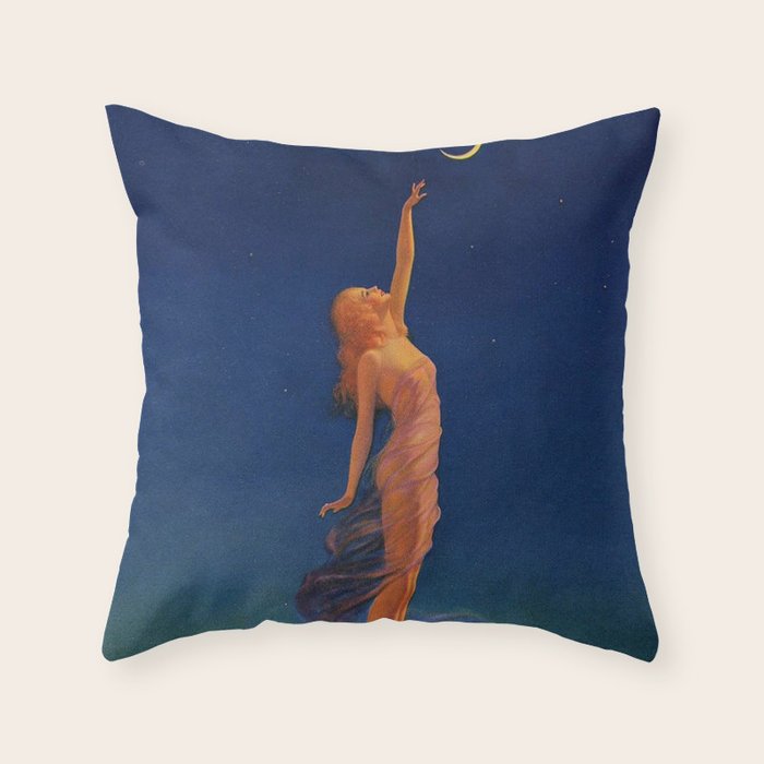 Reaching for the moon female portrait painting by Edward Mason Eggleston Throw Pillow Gallery Image 6
