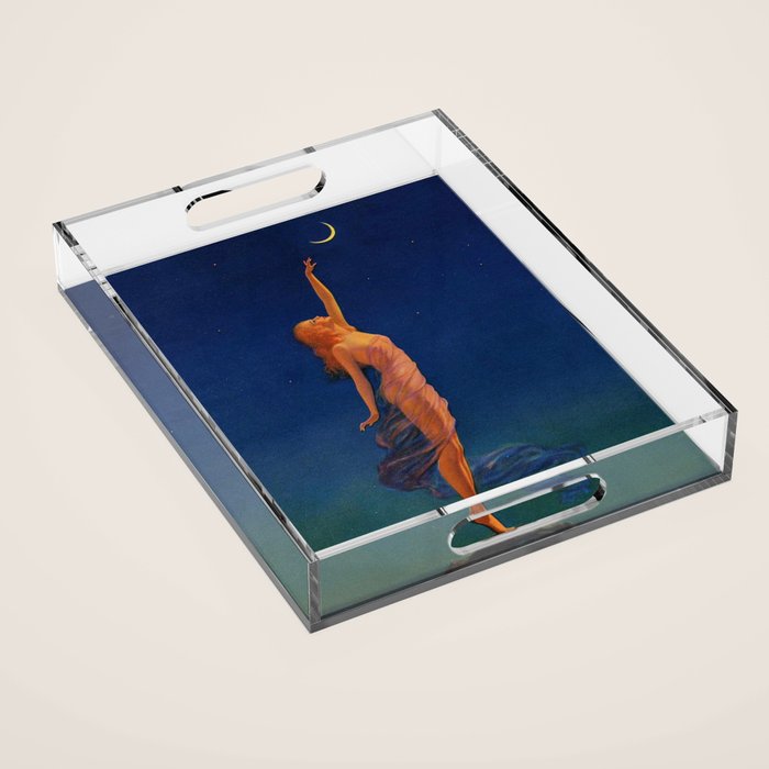 Reaching for the moon female portrait painting by Edward Mason Eggleston Acrylic Tray Gallery Image 1