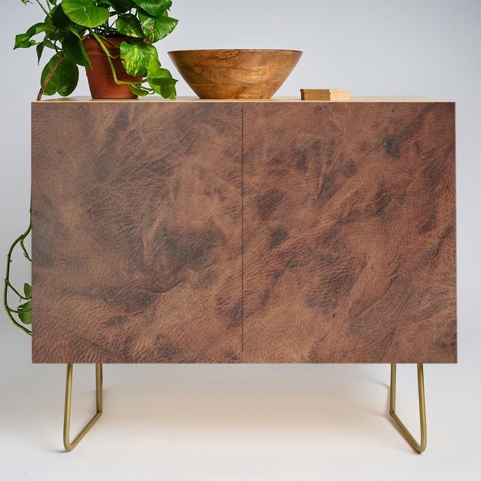 Old Tan Faux Leather Texture Credenza Gallery Image 1