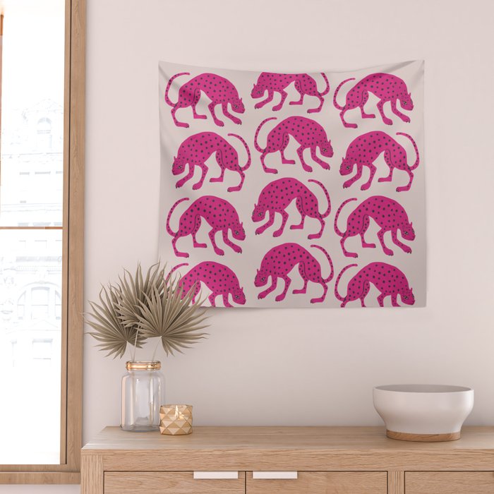 Wild Cats - Pink Wall Tapestry Gallery Image 2