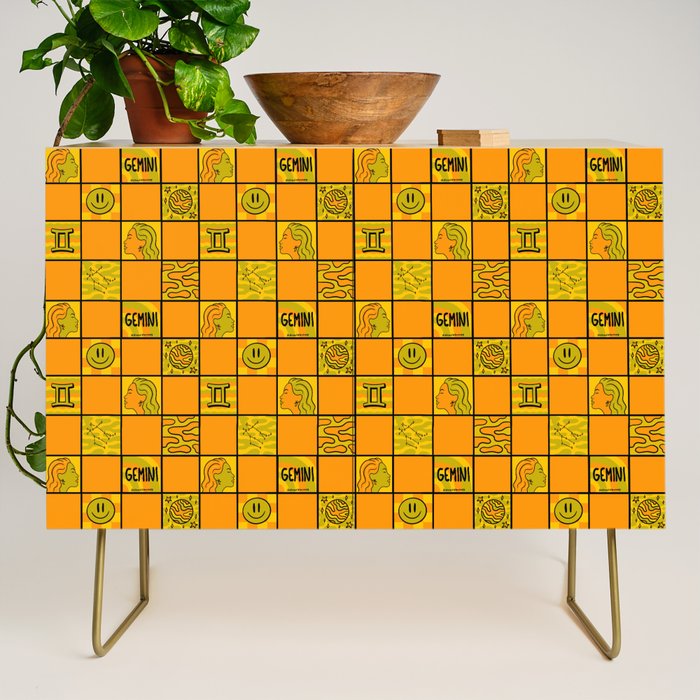 Gemini Checkered Print Credenza Gallery Image 1
