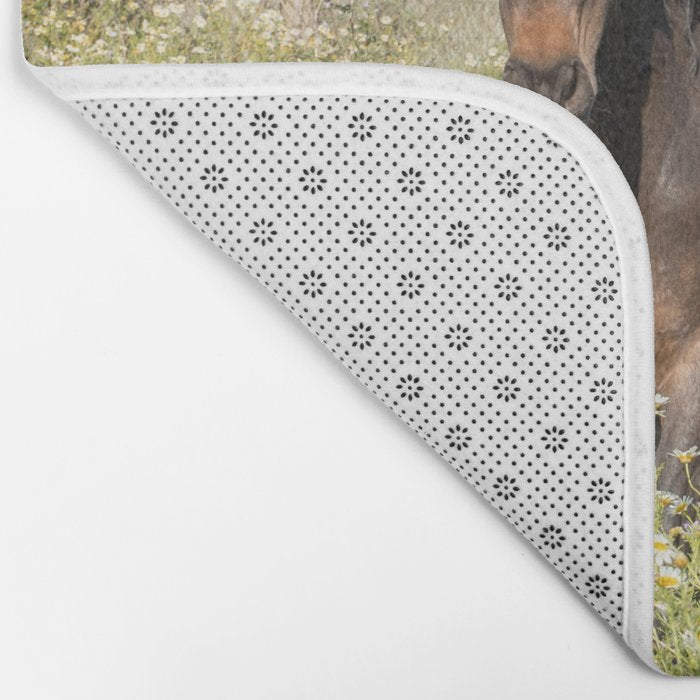 Horses in a Field of Wildflowers | Portugal Travel Art Print | Animal Photography in Europe Bath Mat Gallery Image 2