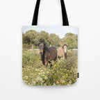Horses in a Field of Wildflowers | Portugal Travel Art Print | Animal Photography in Europe Tote Bag Gallery Image 1