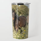 Horses in a Field of Wildflowers | Portugal Travel Art Print | Animal Photography in Europe Travel Mug Gallery Image 1